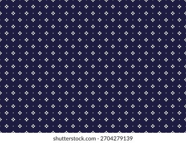 White pixel squares seamless pattern on dark blue background, design for cloth, carpet, batik, wallpaper, wrapping etc.