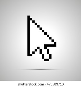 White pixelated computer arrow cursor, simple icon with shadow