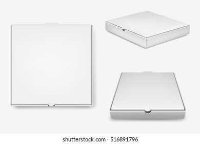 White pizza box template isolated on white background. Vector EPS10 illustration.
