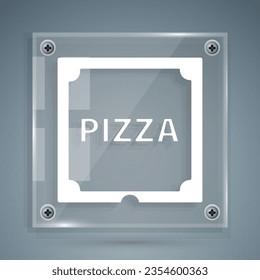 White Pizza in cardboard box icon isolated on grey background. Box with layout elements. Square glass panels. Vector Illustration