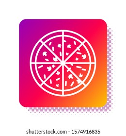 White Pizza icon isolated on white background. Square color button. Vector Illustration