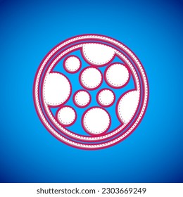 White Pizza icon isolated on blue background. Fast food menu.  Vector