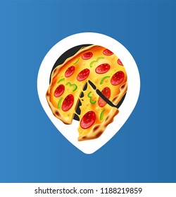 White Pizza Location Pin. Isolated Vector Object.