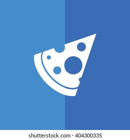 White pizza slice icon vector illustration. Blue background