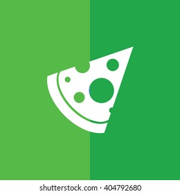 White pizza slice icon vector illustration. Green background
