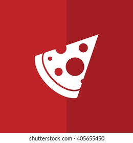 White pizza slice icon vector illustration. Red background