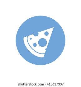 White pizza slice icon vector illustration. Blue circle. Blue button