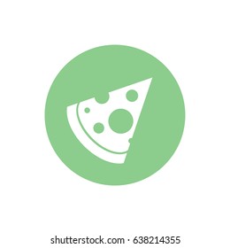 White pizza slice icon vector illustration. Green circle. Green button