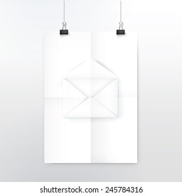 White Placard Folded Out Paper With a Mock Up Stationery Envelope Illustration. Scalable Eps10 Vector Composition