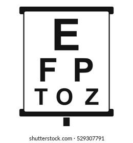 White placard with letters eyesight testing icon. Simple illustration of white placard with letters eyesight testing vector icon for web