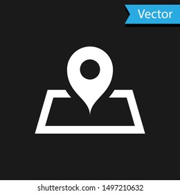 White Placeholder on map paper in perspective icon isolated on black background.  Vector Illustration