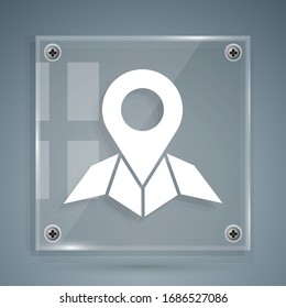 White Placeholder on map paper in perspective icon isolated on grey background. Square glass panels. Vector Illustration