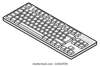 A white plain unlabelled classic-style compact keyboard - European layout. No numeric keypad.