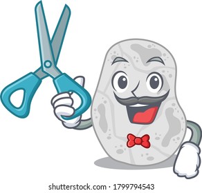White planctomycetes cartoon character design as talented barber