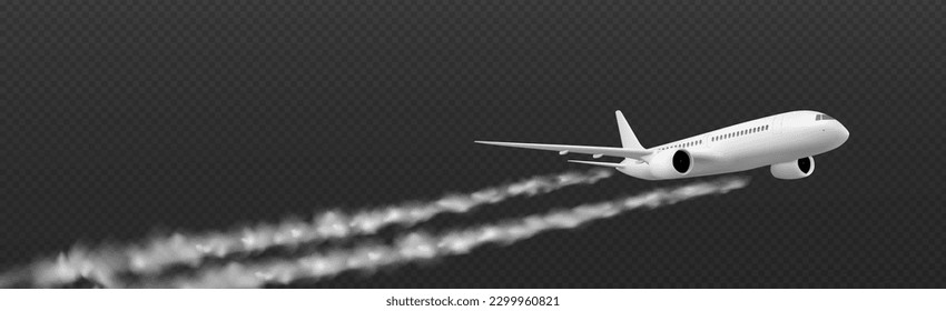 White plane condensation trail with smoke cloud vector isolated on transparent background. Airplane flight speed line vapour effect. 3d aviation tail track path performance. Straight exhaust stream