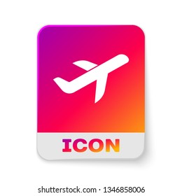 White Plane icon isolated on white background. Flying airplane icon. Airliner sign. Rectangle color button. Vector Illustration