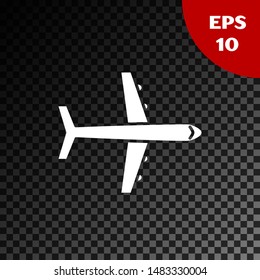 White Plane icon isolated on transparent dark background. Flying airplane icon. Airliner sign.  Vector Illustration