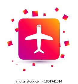 White Plane icon isolated on white background. Flying airplane icon. Airliner sign. Square color button. Vector Illustration