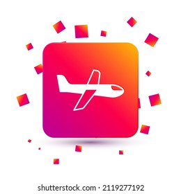 White Plane icon isolated on white background. Flying airplane icon. Airliner sign. Square color button. Vector