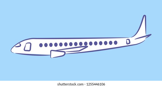 white plane on a blue background. vector illustration