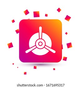 White Plane propeller icon isolated . Vintage aircraft propeller. Square color button. Vector Illustration