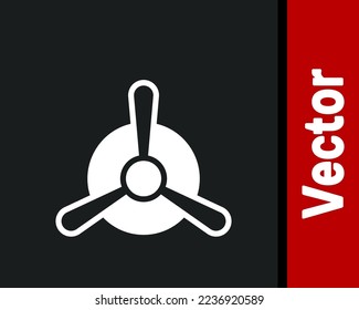 White Plane propeller icon isolated on black background. Vintage aircraft propeller.  Vector