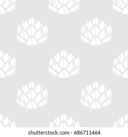 White plane succulents in light gray background. Seamless pattern vector illustration.