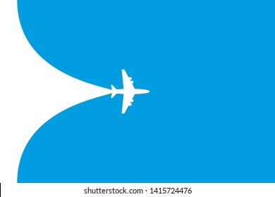 White plane symbol on a blue background. Airplane flight path banner