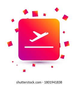 White Plane takeoff icon isolated on white background. Airplane transport symbol. Square color button. Vector Illustration