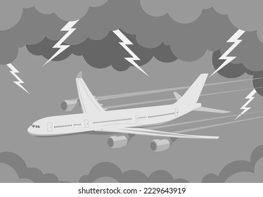 A white plane that is surrounded by storms and lightning flashes
