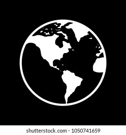 White planet earth on black background