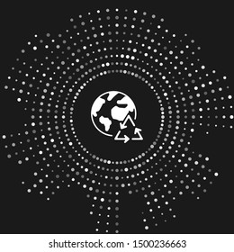 White Planet earth and a recycling icon isolated on grey background. Environmental concept. Abstract circle random dots. Vector Illustration