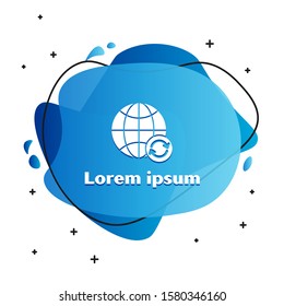 White Planet earth and a recycling icon isolated on white background. Environmental concept. Abstract banner with liquid shapes. Vector Illustration