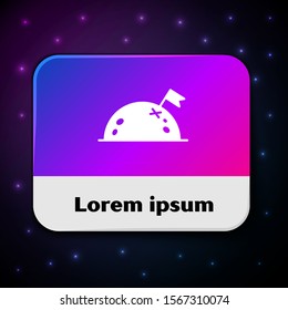 White Planet with flag icon isolated on black background. Rectangle color button. Vector Illustration