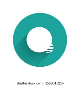 White Planet icon isolated with long shadow. Green circle button. Vector Illustration