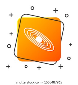 White Planet icon isolated on white background. Orange square button. Vector Illustration