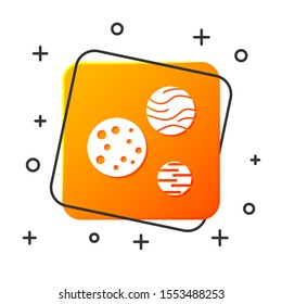 White Planet icon isolated on white background. Orange square button. Vector Illustration