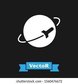 White Planet icon isolated on black background.  Vector Illustration