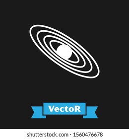 White Planet icon isolated on black background.  Vector Illustration