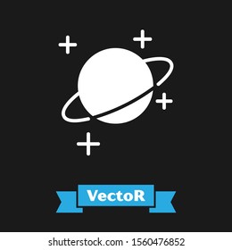 White Planet icon isolated on black background.  Vector Illustration
