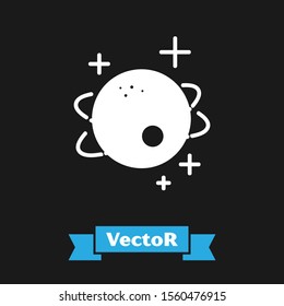 White Planet icon isolated on black background.  Vector Illustration