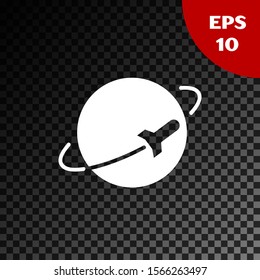 White Planet icon isolated on transparent dark background.  Vector Illustration