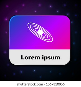 White Planet icon isolated on black background. Rectangle color button. Vector Illustration