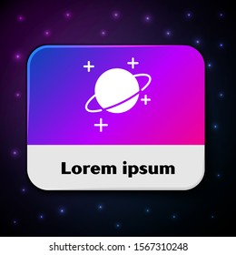 White Planet icon isolated on black background. Rectangle color button. Vector Illustration