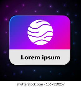 White Planet icon isolated on black background. Rectangle color button. Vector Illustration