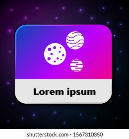 White Planet icon isolated on black background. Rectangle color button. Vector Illustration