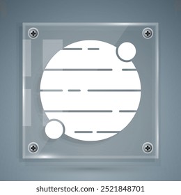 Icono de planeta blanco aislado sobre fondo gris. Paneles de vidrio cuadrados. Vector