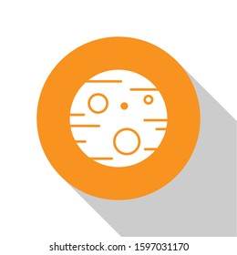 White Planet Mars icon isolated on white background. Orange circle button. Vector Illustration
