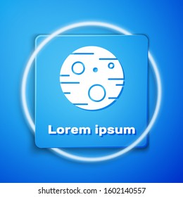 White Planet Mars icon isolated on blue background. Blue square button. Vector Illustration