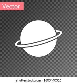 White Planet Saturn with planetary ring system icon isolated on transparent background.  Vector Illustration